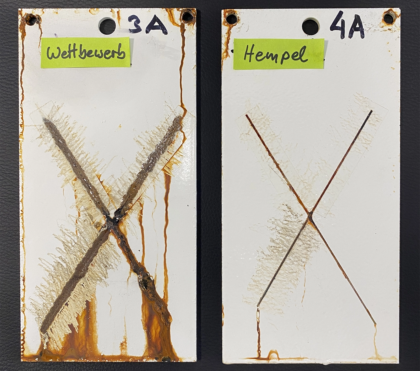 Comparison of two-layer coating system after 1,000-hour salt spray test. 